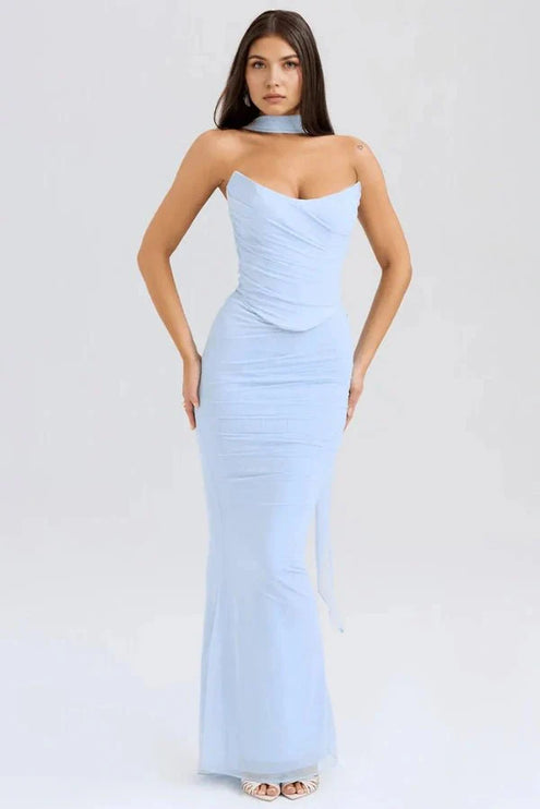 Women's Cocktail Strapless Mesh Back Tie Maxi Dress - product image 7