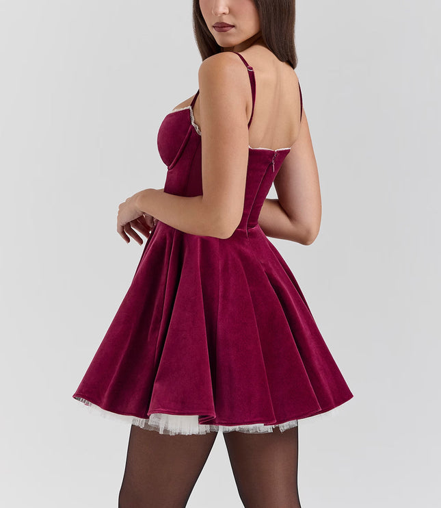 Vestido mini skater de cóctel con escote corazón para mujer