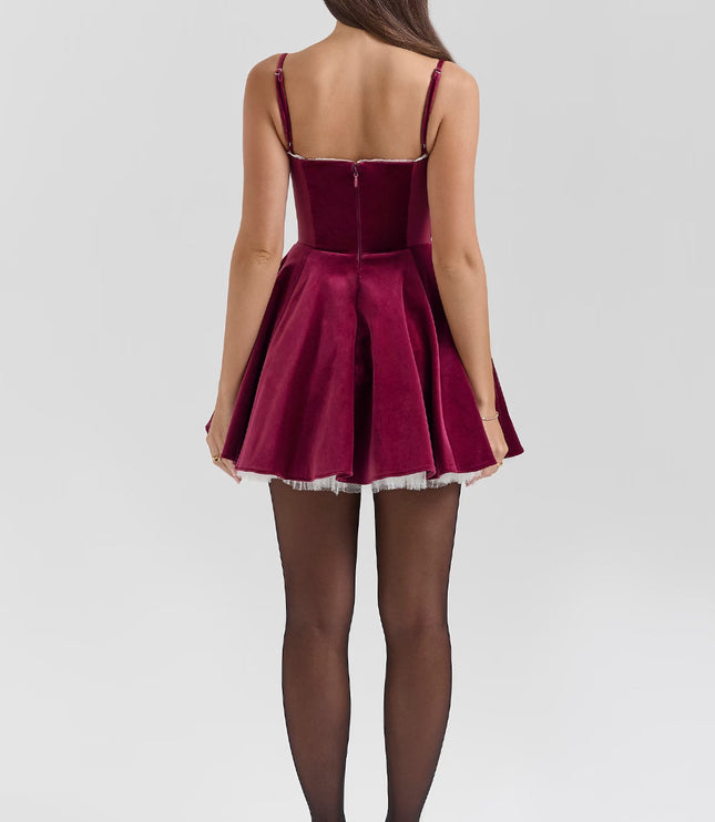 Vestido mini skater de cóctel con escote corazón para mujer