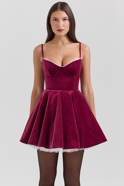 Vestido mini skater de cóctel con escote corazón para mujer