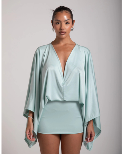 Vestido mini ajustado de cóctel con escote en V y fruncidos para mujer