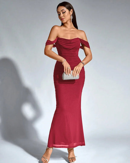 Vestido maxi fluido sin mangas para mujer con escote en V estilo cóctel