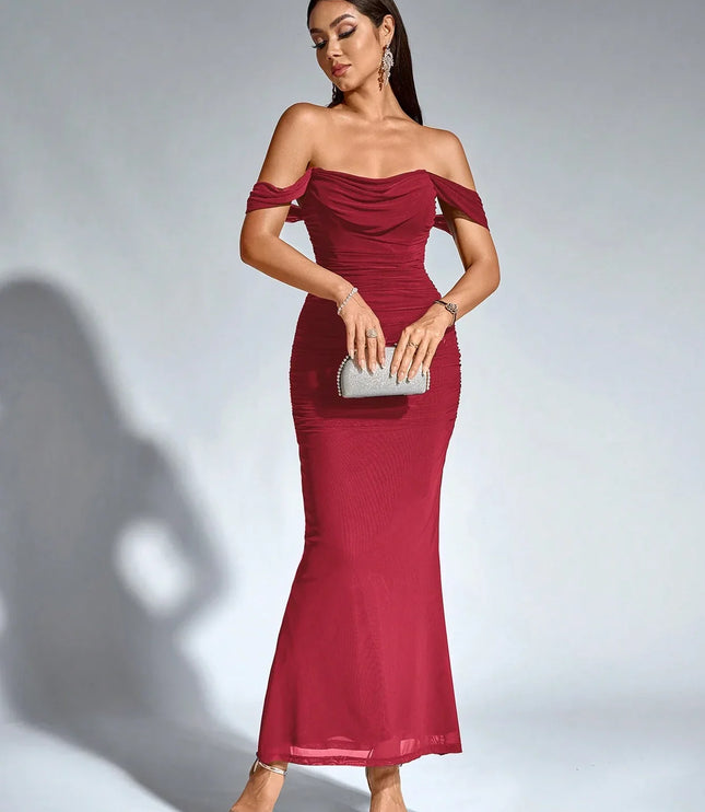 Vestido maxi fluido sin mangas para mujer con escote en V estilo cóctel