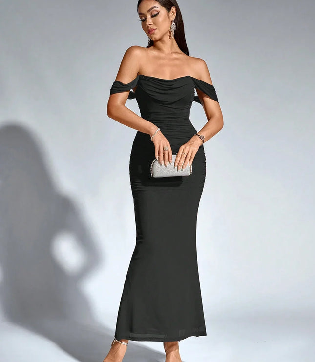 Vestido maxi fluido sin mangas para mujer con escote en V estilo cóctel