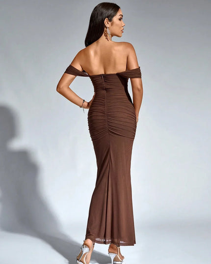 Vestido maxi fluido sin mangas para mujer con escote en V estilo cóctel