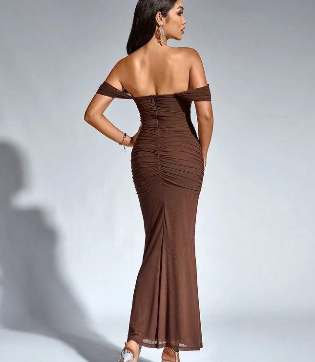 Vestido maxi fluido sin mangas para mujer con escote en V estilo cóctel