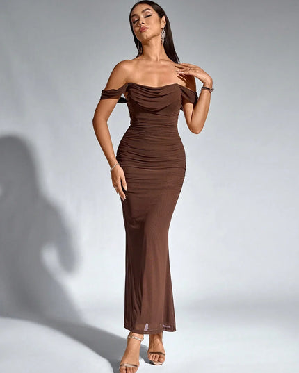 Vestido maxi fluido sin mangas para mujer con escote en V estilo cóctel