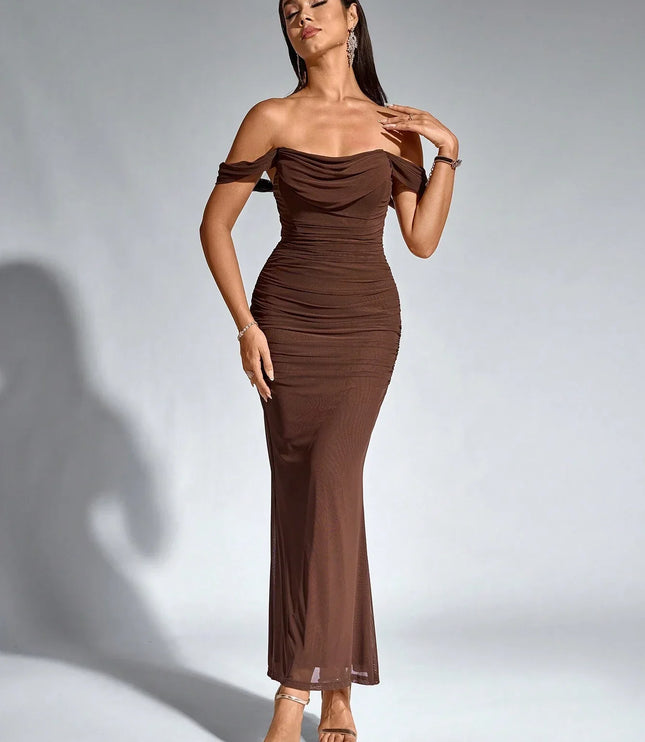 Vestido maxi fluido sin mangas para mujer con escote en V estilo cóctel