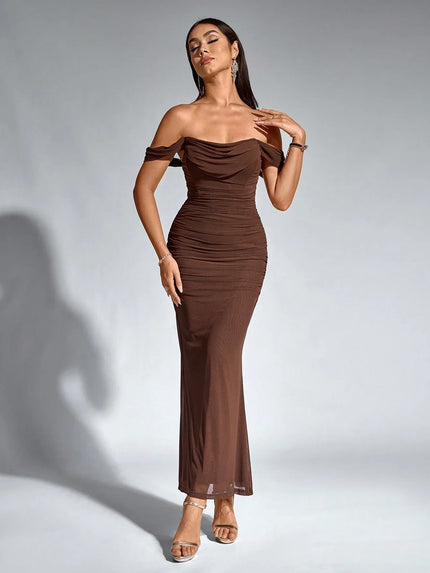 Vestido maxi fluido sin mangas para mujer con escote en V estilo cóctel