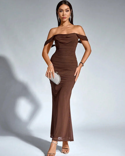 Vestido maxi fluido sin mangas para mujer con escote en V estilo cóctel