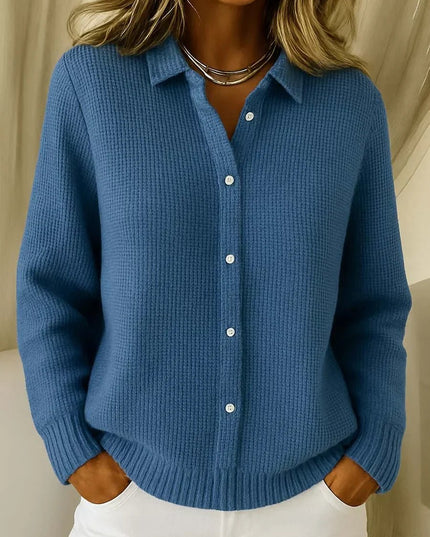 Women's Collared Button-Down Textured Knit Sweater Cardigan - Dark Blue