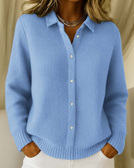 Women's Collared Button-Down Textured Knit Sweater Cardigan - Blue