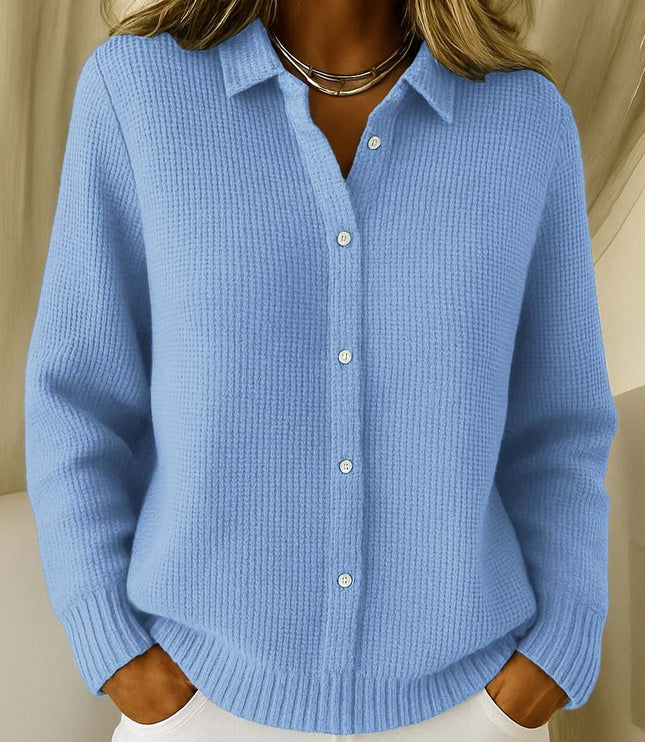 Women's Collared Button-Down Textured Knit Sweater Cardigan - Blue