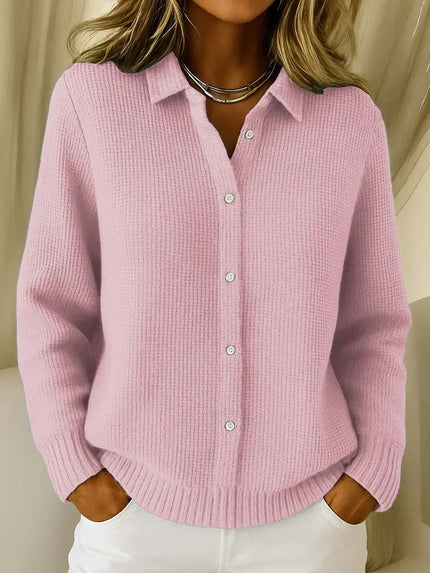 Women's Collared Button-Down Textured Knit Sweater Cardigan - Pink