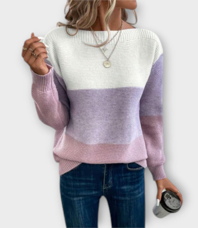 Women's Colour Block Knitwear Jumper with Wide Neckline