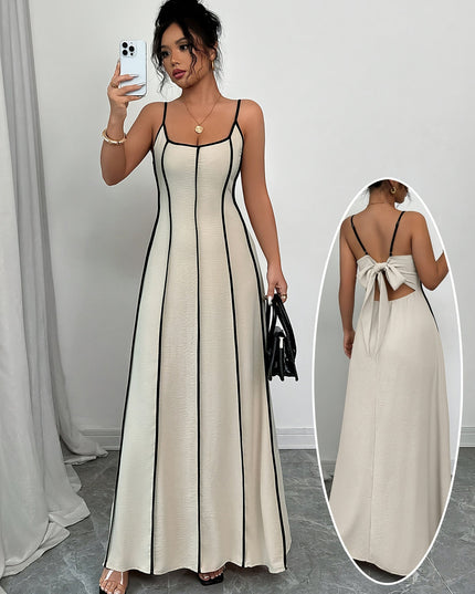Vestido maxi crema de satén con escote en V para invitada de boda mujer
