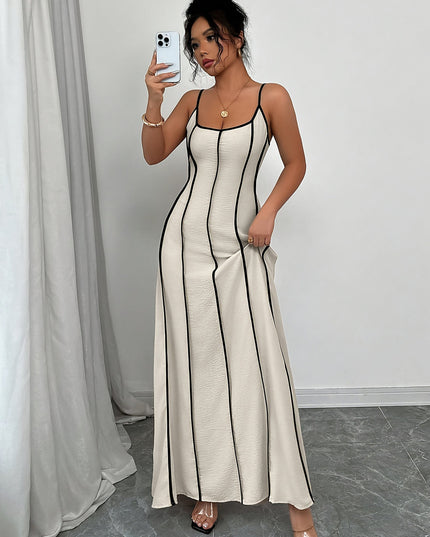 Vestido maxi crema de satén con escote en V para invitada de boda mujer