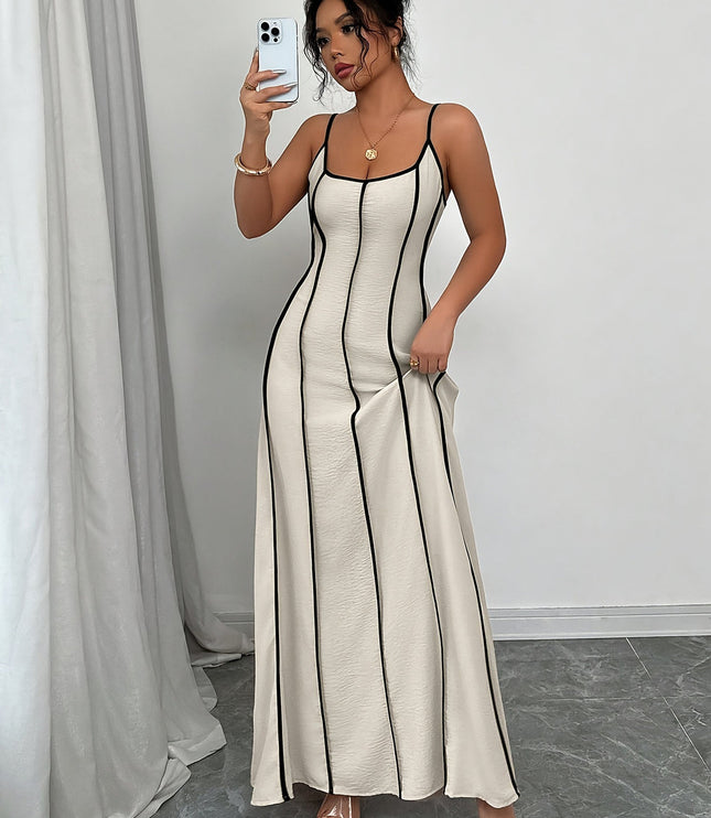Vestido maxi crema de satén con escote en V para invitada de boda mujer
