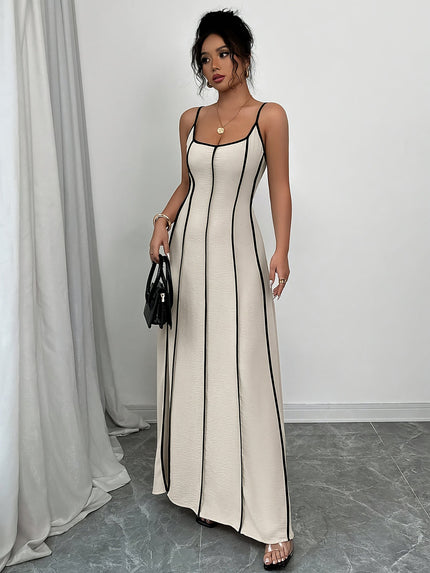 Vestido maxi crema de satén con escote en V para invitada de boda mujer