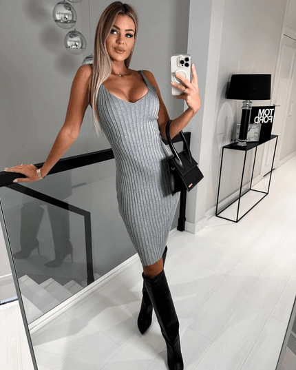 Women's Cropped Ribbed Jumper and Midi Dress Set