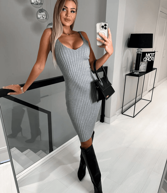 Women's Cropped Ribbed Jumper and Midi Dress Set