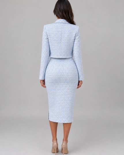 Women's Cropped Tweed Jacket and Midi Dress Set