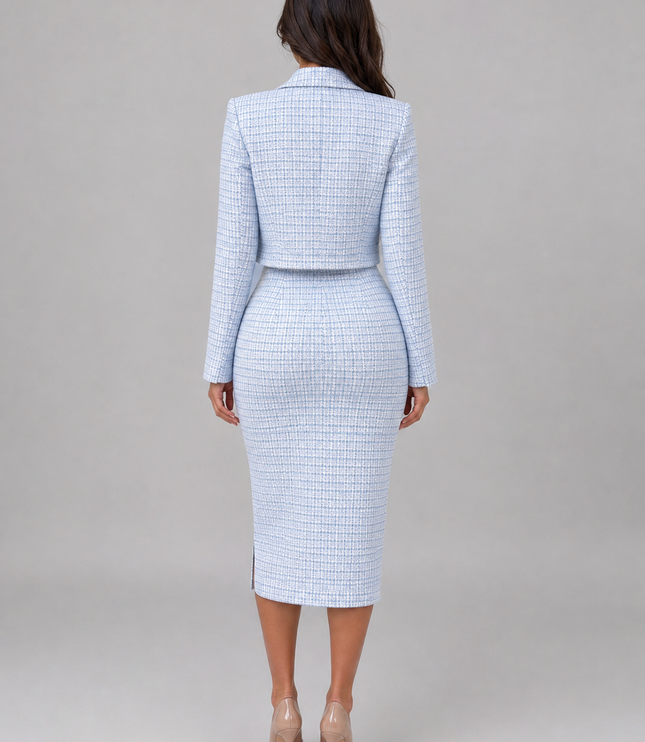 Women's Cropped Tweed Jacket and Midi Dress Set