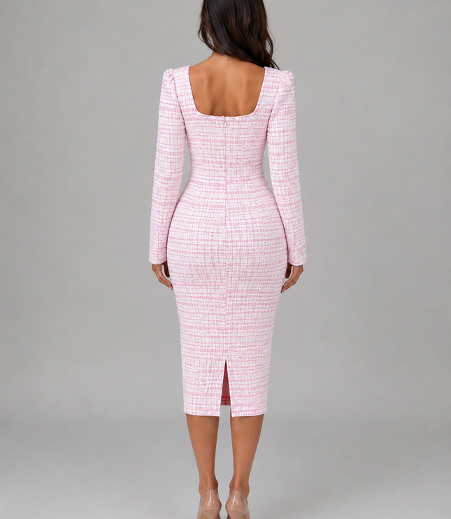 Women's Cropped Tweed Jacket and Midi Dress Set