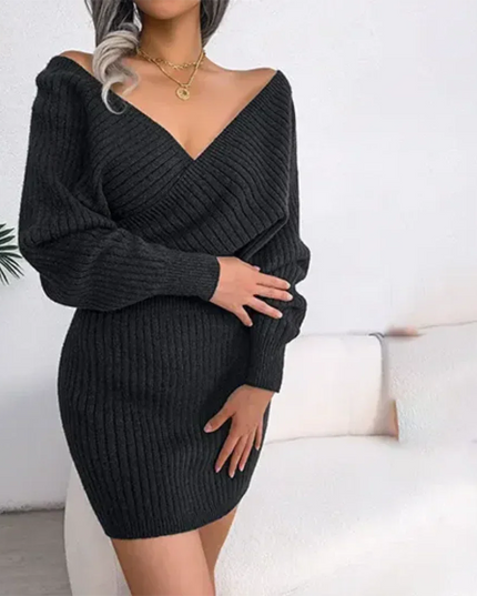 Women's Cross-Front Knitted Rib Mini Jumper Dress
