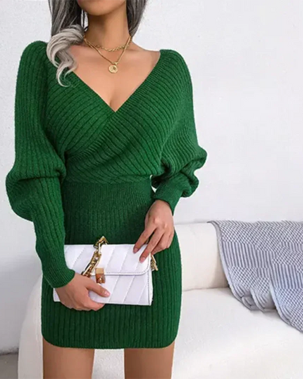 Women's Cross-Front Knitted Rib Mini Jumper Dress