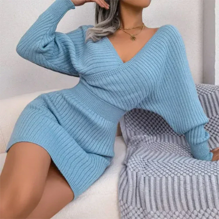 Women's Cross-Front Knitted Rib Mini Jumper Dress