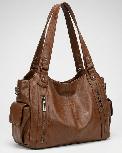 Women's Crossbody Shoulder Bag with Zip and Flap Pockets
