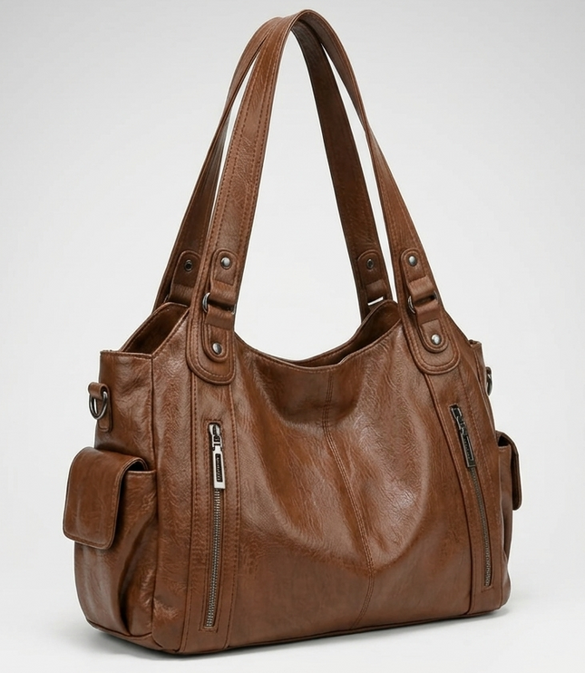 Women's Crossbody Shoulder Bag with Zip and Flap Pockets
