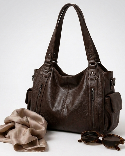 Women's Crossbody Shoulder Bag with Zip and Flap Pockets