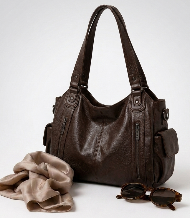 Women's Crossbody Shoulder Bag with Zip and Flap Pockets