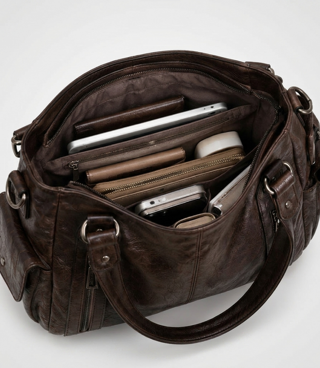 Women's Crossbody Shoulder Bag with Zip and Flap Pockets