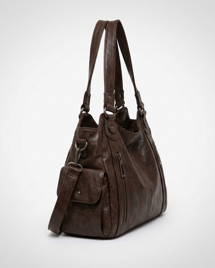 Women's Crossbody Shoulder Bag with Zip and Flap Pockets