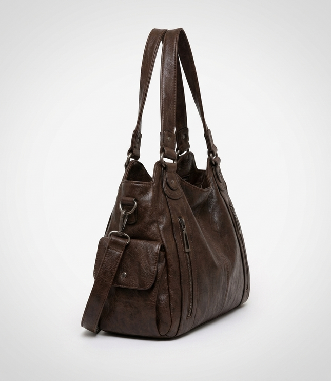 Women's Crossbody Shoulder Bag with Zip and Flap Pockets