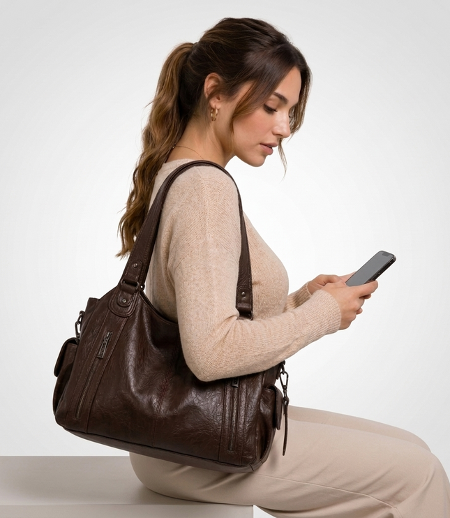 Women's Crossbody Shoulder Bag with Zip and Flap Pockets