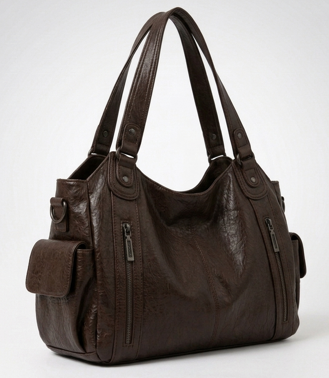 Women's Crossbody Shoulder Bag with Zip and Flap Pockets