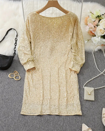 Women's Cuffed Sleeve Off-Shoulder Sequin Dress