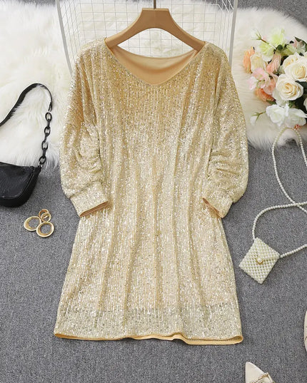 Women's Cuffed Sleeve Off-Shoulder Sequin Dress