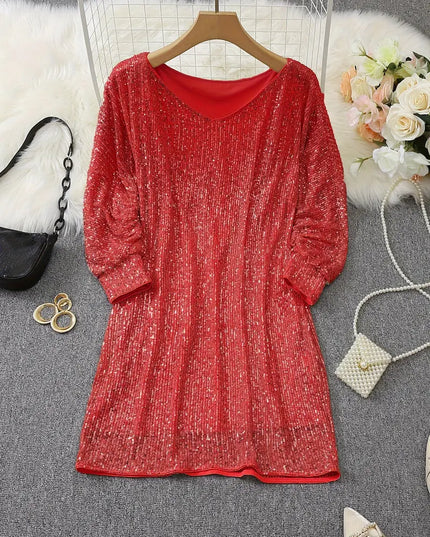 Women's Cuffed Sleeve Off-Shoulder Sequin Dress