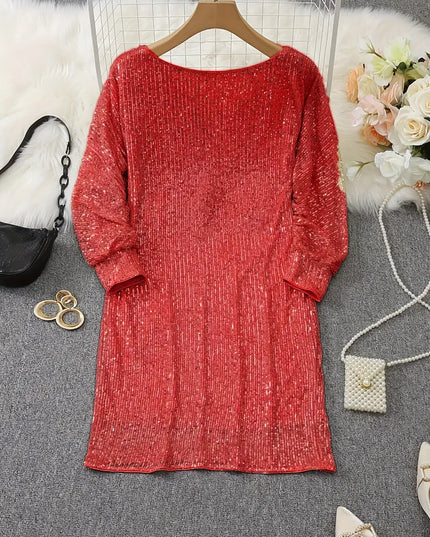 Women's Cuffed Sleeve Off-Shoulder Sequin Dress