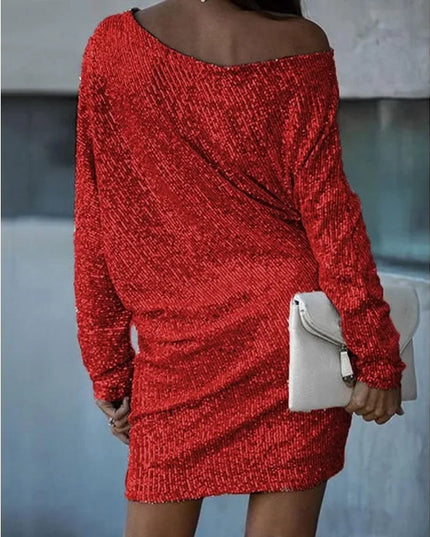 Women's Cuffed Sleeve Off-Shoulder Sequin Dress
