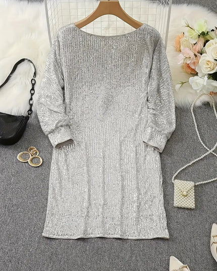 Women's Cuffed Sleeve Off-Shoulder Sequin Dress