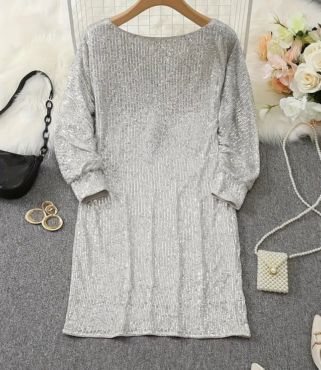 Women's Cuffed Sleeve Off-Shoulder Sequin Dress