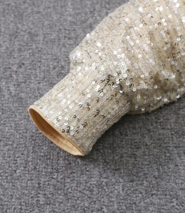 Women's Cuffed Sleeve Off-Shoulder Sequin Dress