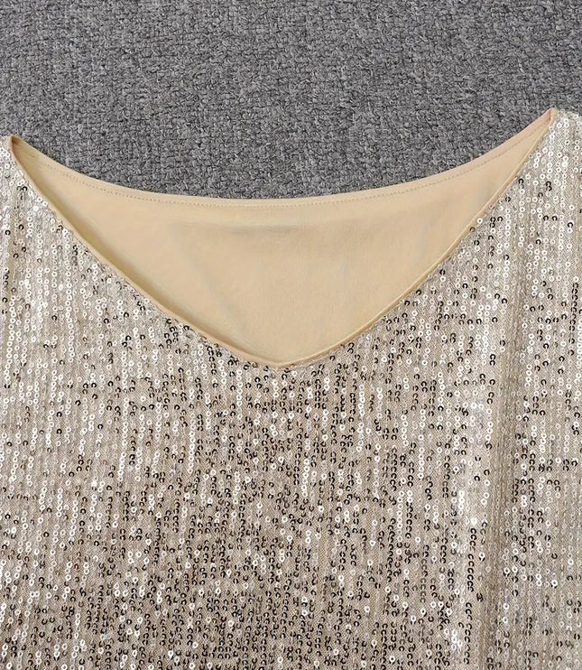 Women's Cuffed Sleeve Off-Shoulder Sequin Dress