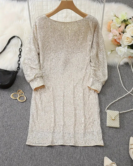 Women's Cuffed Sleeve Off-Shoulder Sequin Dress